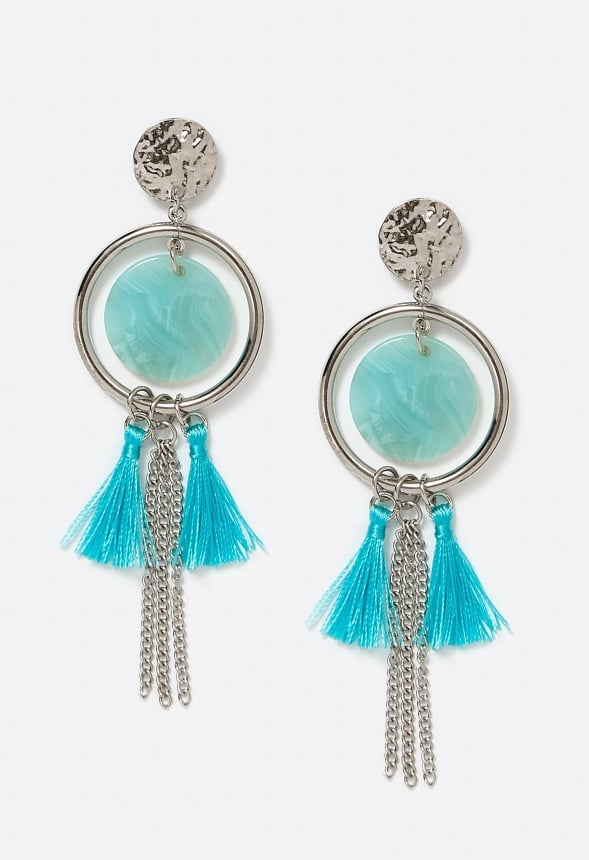 Kia Tonal Disc And Tassel Drop Earrings Turquoise/ Gold