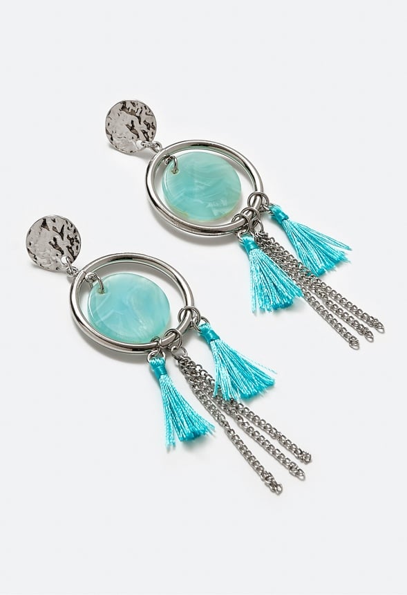 Kia Tonal Disc And Tassel Drop Earrings Turquoise/ Gold