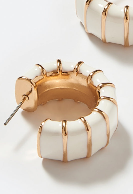 Etta Enamel Inlay Hoop Earrings Cream/Gold