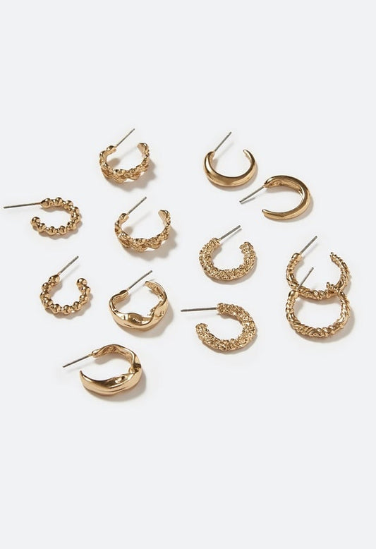 Miya 6 Pair Mixed Metal Hoop Earrings Gold