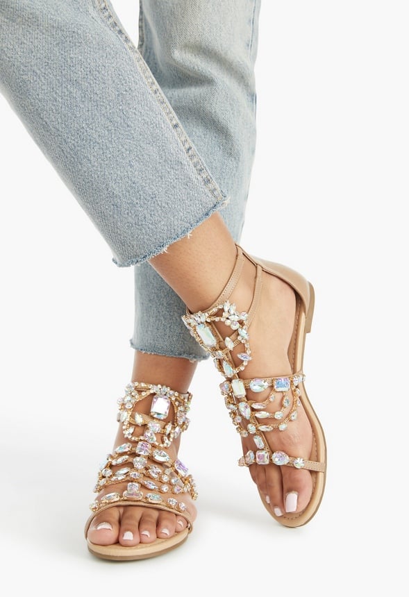 Remy Embellished Gladiator Sandal Beige
