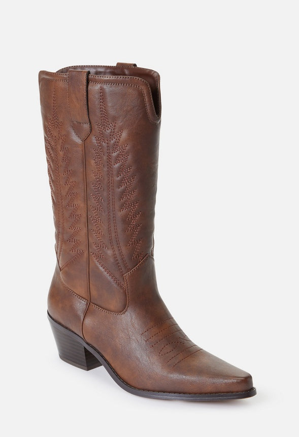 Zahra Western Boot Leather Brown