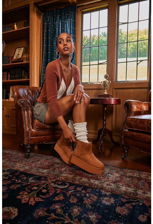 Porsha Fuzzie Ankle Boot Light Camel
