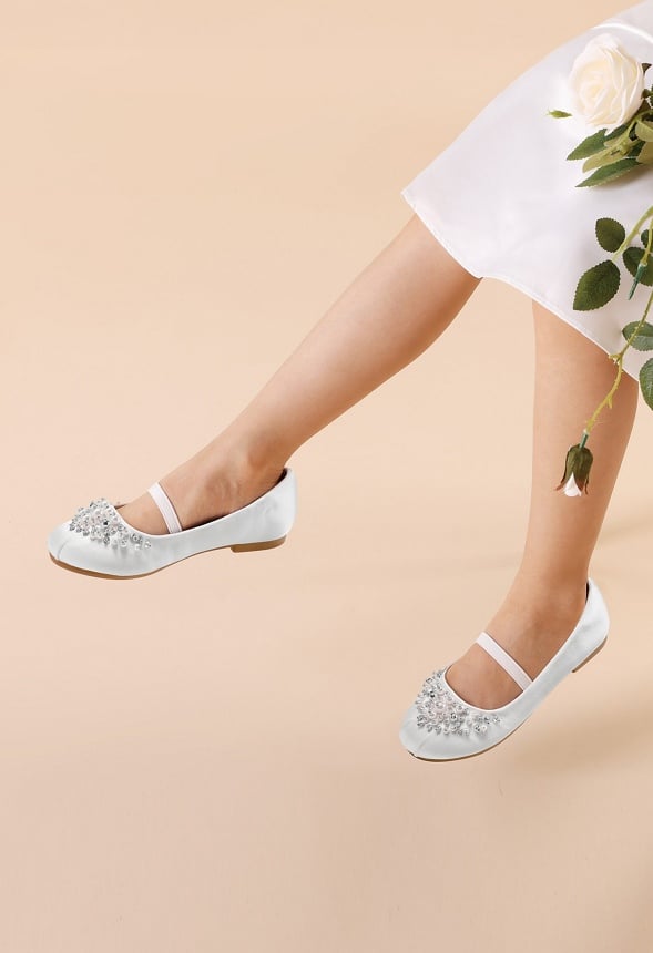 Beaded Slip On Flats White