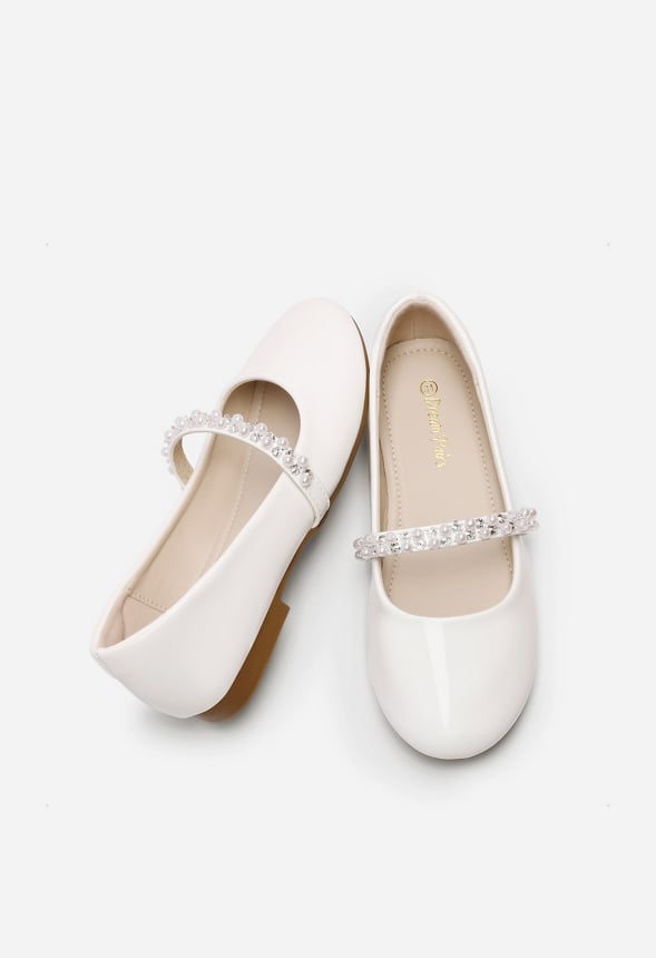Beaded Strap Flats White
