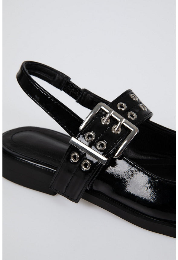 Delilah Double-Buckled Ballet Flat Black