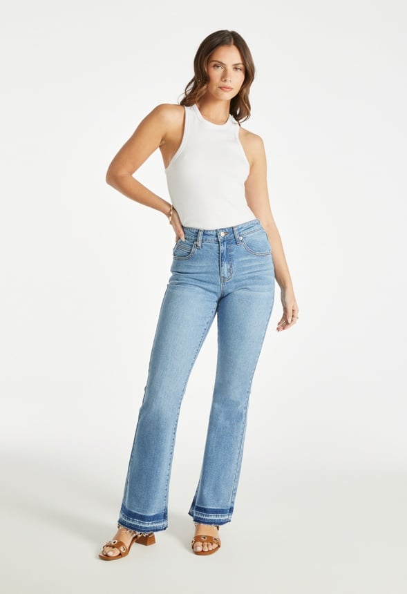 Mid Rise Flare Denim Jeans Blue Wash