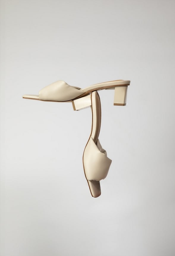 Caroline Mule Heeled Sandal Birch White
