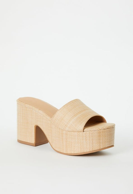 Esmie Block Heeled Platform Sandal Natural Raffia