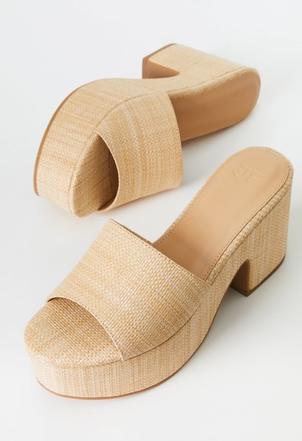 Esmie Block Heeled Platform Sandal Natural Raffia