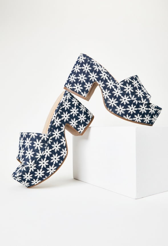 Esmie Block Heeled Platform Sandal Blue Ashes Floral
