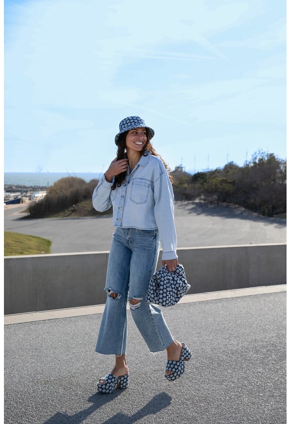 Esmie Block Heeled Platform Sandal Blue Ashes Floral