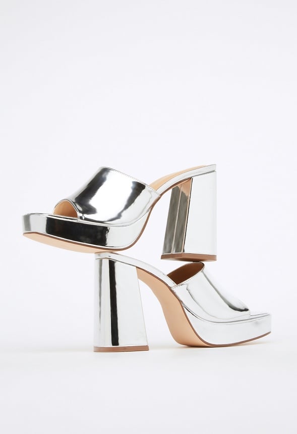 Madelyn Block Heeled Sandal Bright Silver
