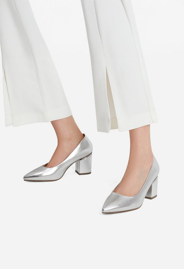 Chunky Heeled Pumps Silver