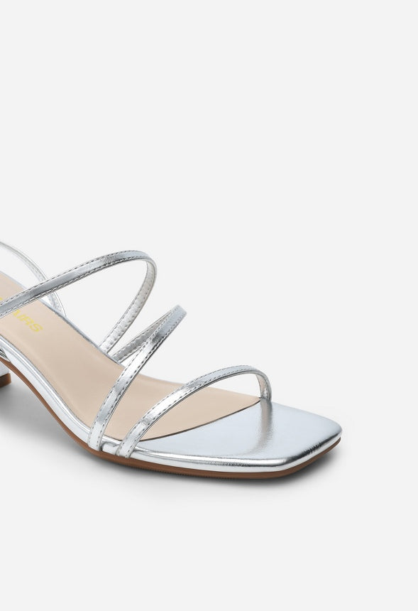 Low Heel Strap Open Toe Sandal Silver