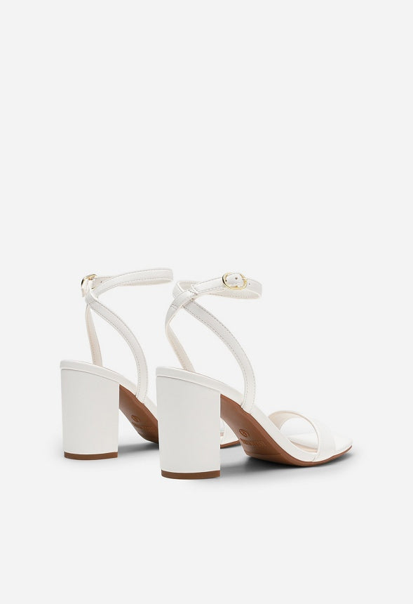 Open Toe Chunky Heeled Sandal White