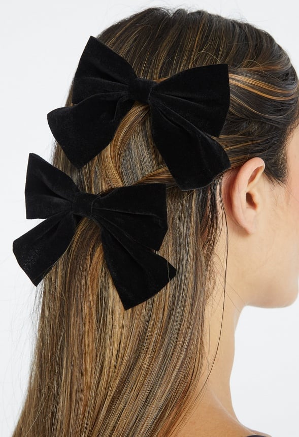 2-Pack Ayla Velvet Bow Slides Black