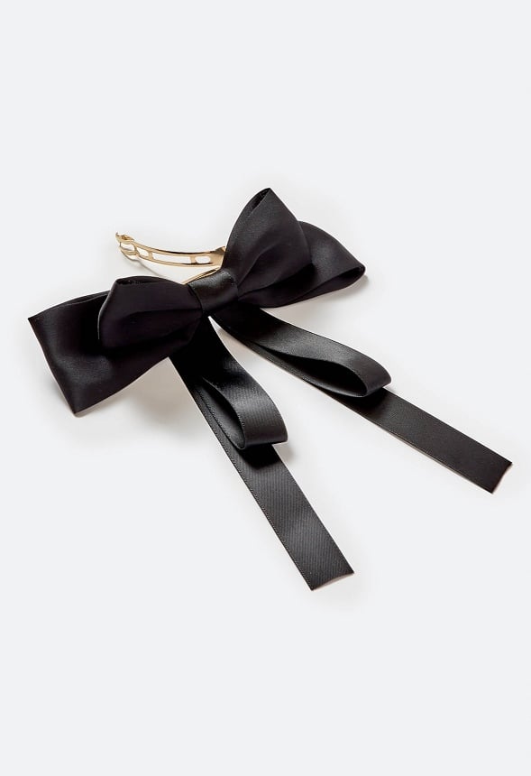 Lynn Double Satin And Ribbon Bow Barrette Black/ Gold