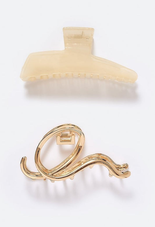 2-Pack Anika Metal Ribbon And Cream Hair Claws Cream/ Gold Mix