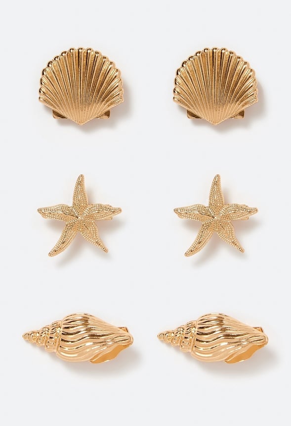 2-Pack Dori Shell And Starfish Metal Hair Slides Gold