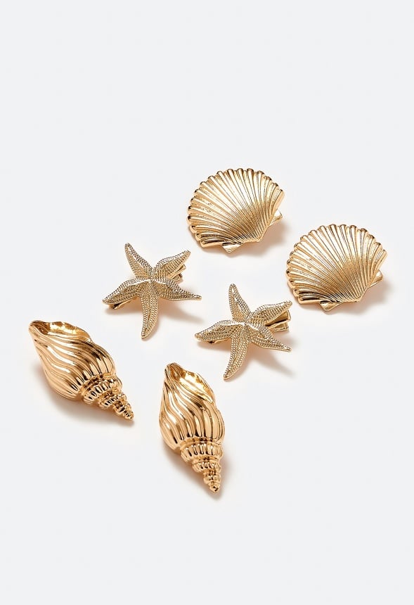 2-Pack Dori Shell And Starfish Metal Hair Slides Gold