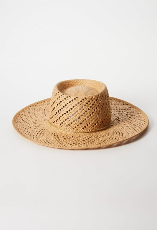 Straw Woven Hat With Band Camel