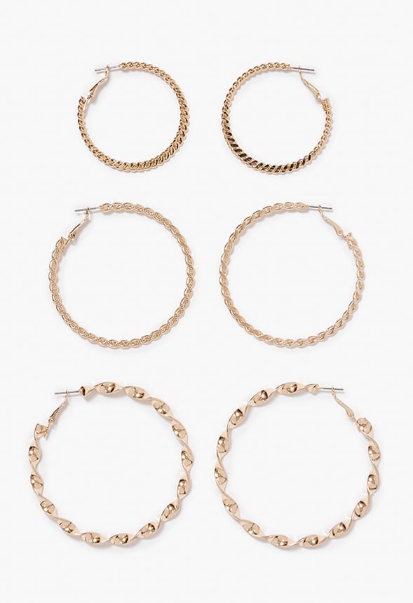 Zoey Triple Textured Hoop Pack Gold