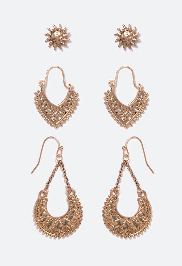 Noor Boho Stud and Drop Multipack Light Antique Gold
