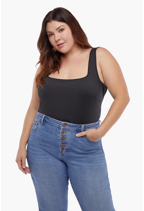 Square Neck Sleeveless Bodysuit Black Caviar
