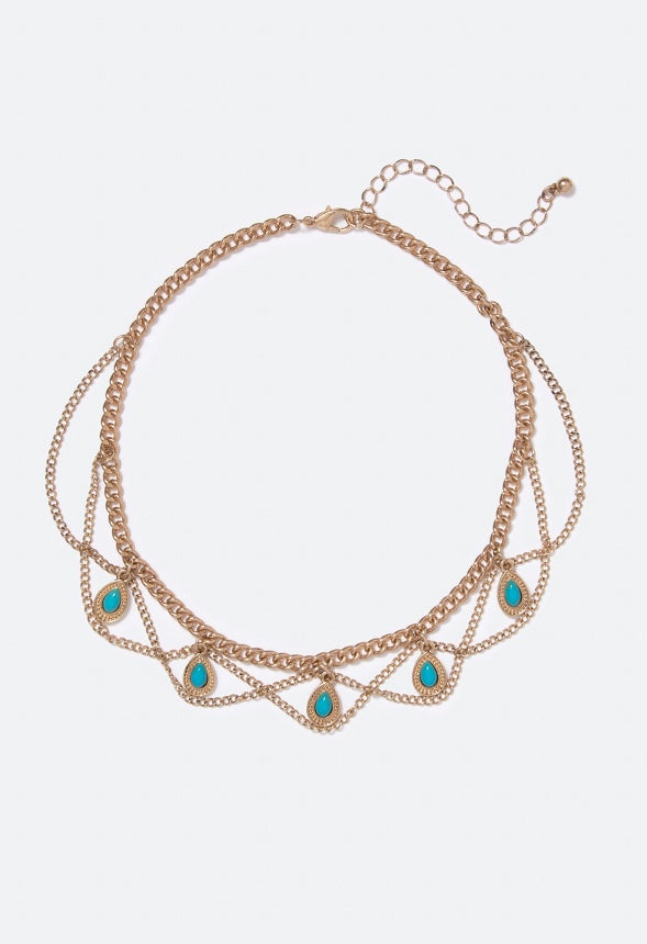 Nora Teardrop Turquoise Choker Turquoise/ Antique Gold
