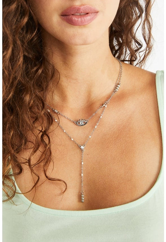 Lila Eye and Beads Necklace Crystal/ Silver