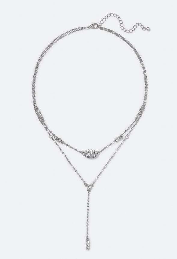 Lila Eye and Beads Necklace Crystal/ Silver