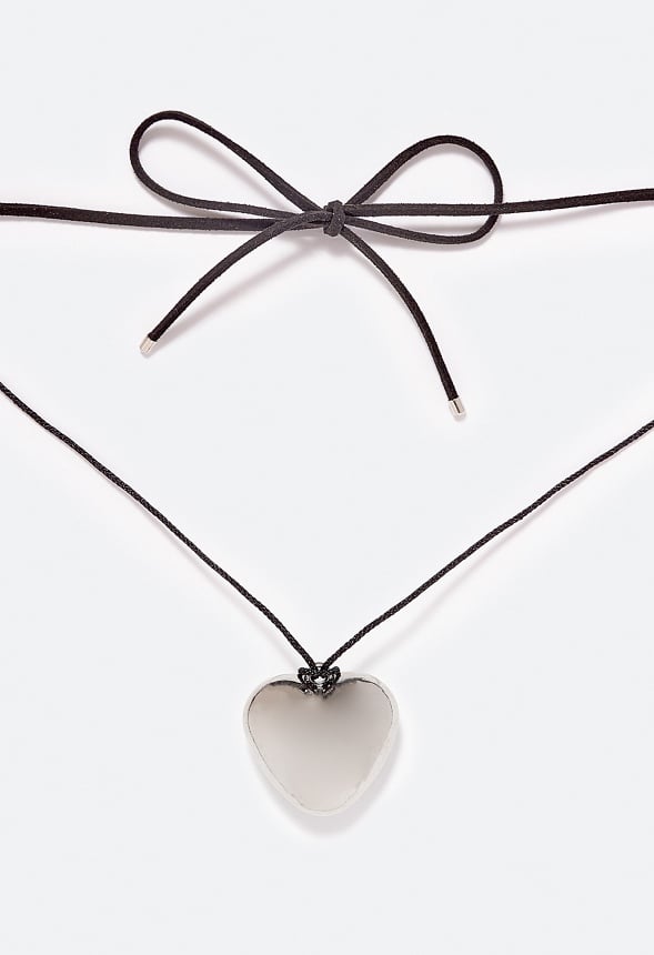 Billie Puff Heart Wrap Around Choker Silver/ Black