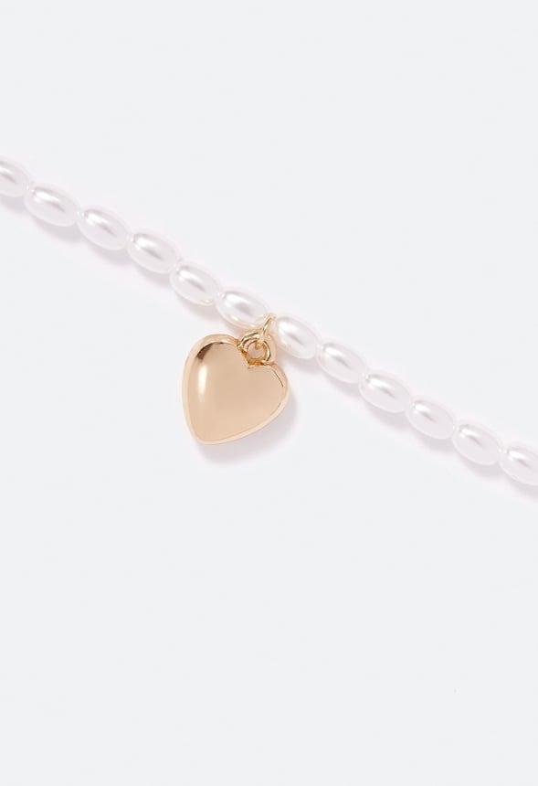 Iliana Imitation Pearl Necklace With Heart Detail Cream/ Gold