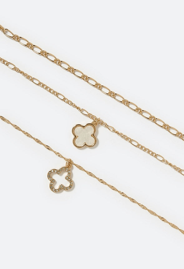 Kayla Layered Chain Necklace with Clover Motif Crystal/Gold