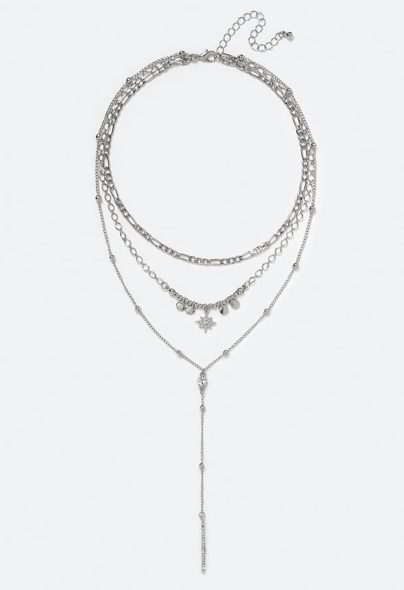 3-Rows Tess Layered Necklace With Celestial Charms Silver
