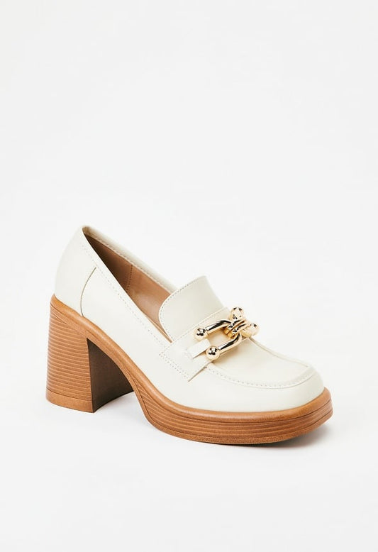 Daria Block Heeled Loafer Court Birch White