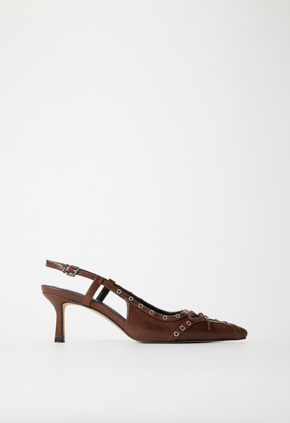 Ashlin Slingback Pump Leather Brown Distressed