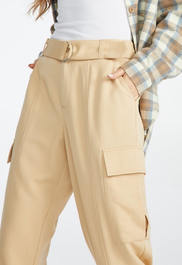 Belted Cargo Trousers Semolina Beige