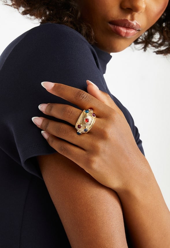 Dara Multicolor Resin Stones Boho Single Ring Multi/ Gold