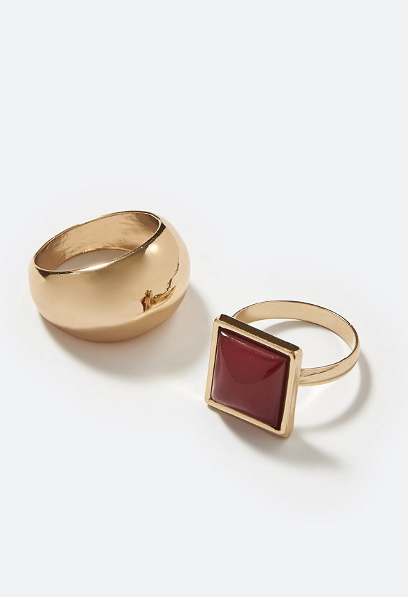 Luna Resin inlay and Domed Metal Ring Pack Burgundy/Gold