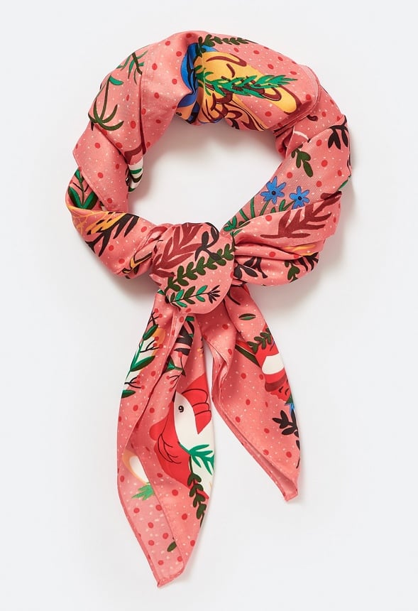 Eli Multicoloured Birds Print Silk Like Scarf Orange Mix/ Fabric