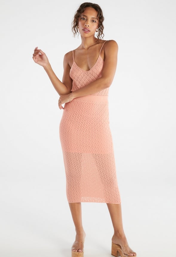 Pointelle Stitch Long Skirt Blooming Dahlia