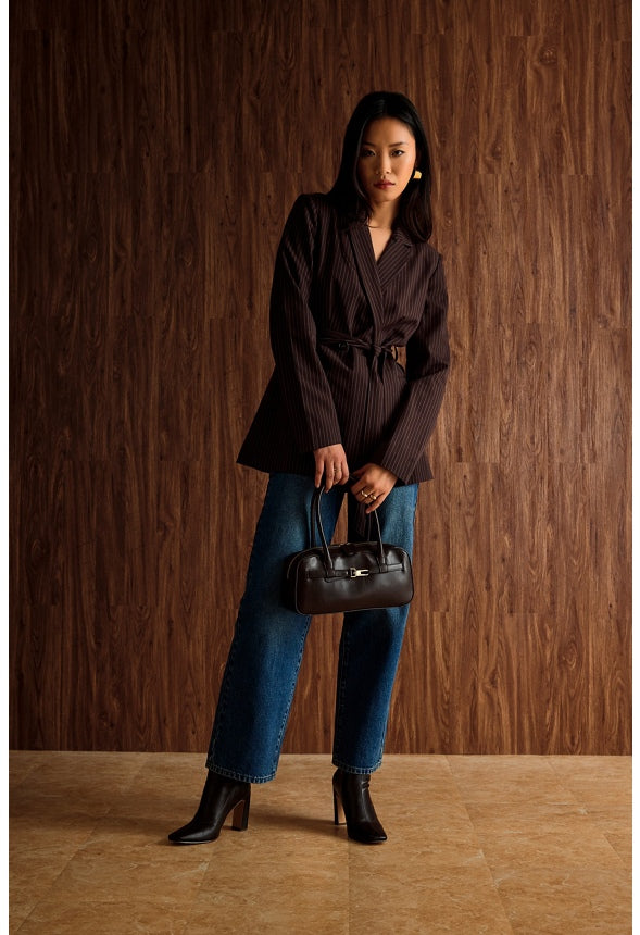 Long Strap Buckle Shoulder Bag Cacao Brown