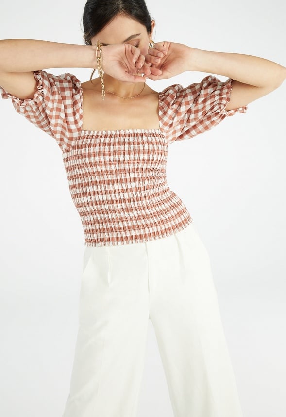Gingham Smocking Top Potter's Clay Gingham Multi