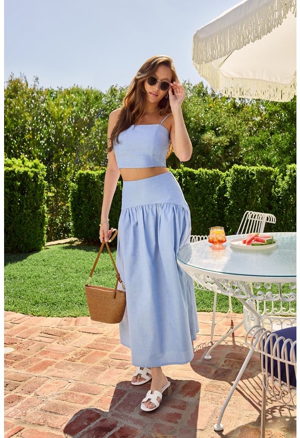 Cropped Square Neck Top Oxford Blue